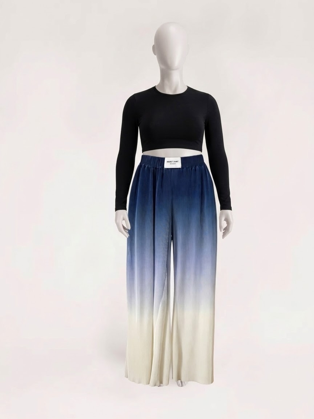 MARCT-SHIRT Gradient Ombré Pleated Wide-Leg Pants - Blue to Cream (Size Small)